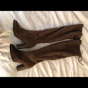 Brown suede over the knee boots